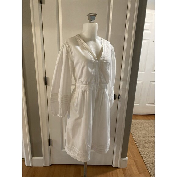 J Crew White Crochet V-Neck Pleated Cottage‎ Core Lined Dress - Size S - Picture 3 of 16